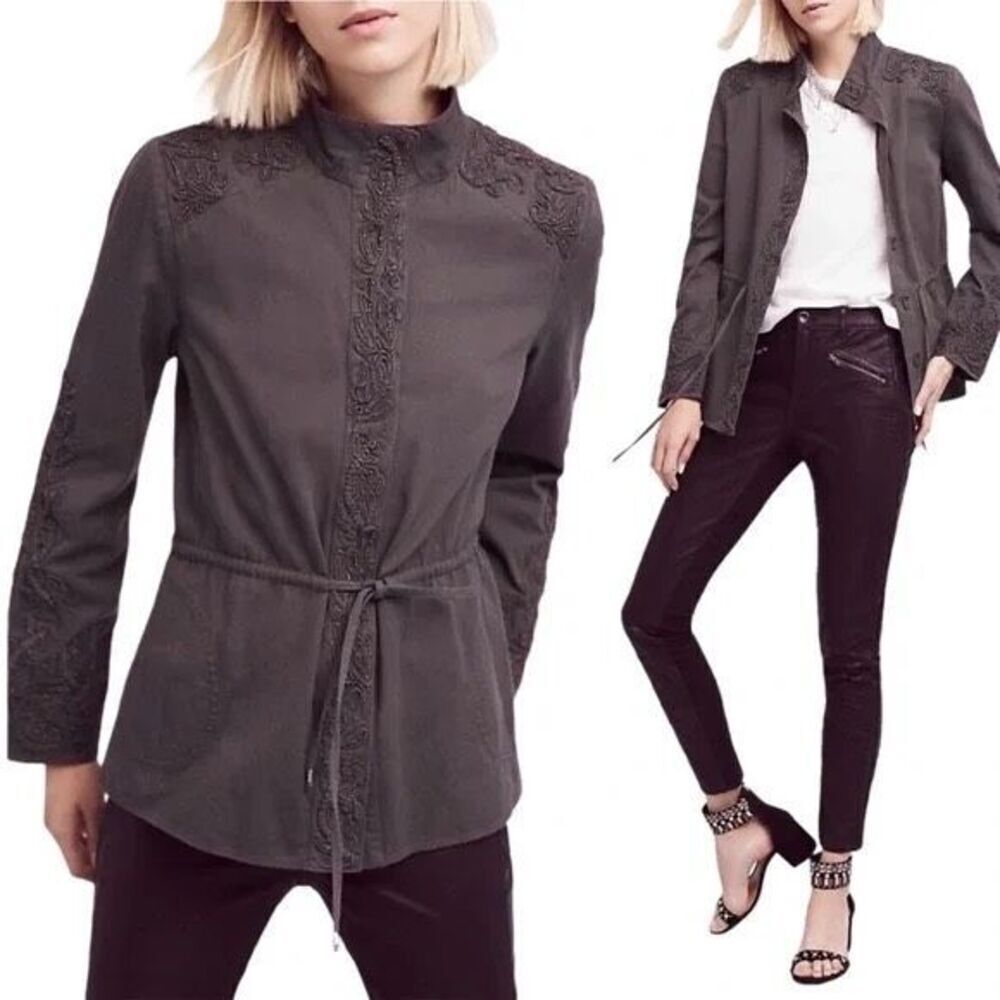 Love Sam Dark Brown Cotton Embroidered Jacket Sz M Steampunk, Victorian